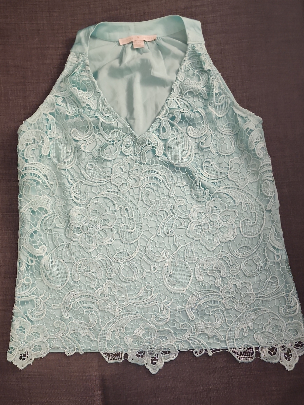 Boston Proper Mint Lace V-Neck Shell